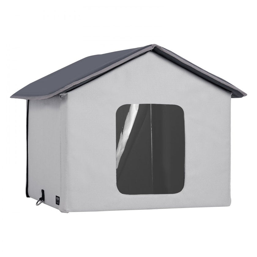 VEVOR Heated Cat House Foldable Kitty Shelter with Heated Pad Gray Middle