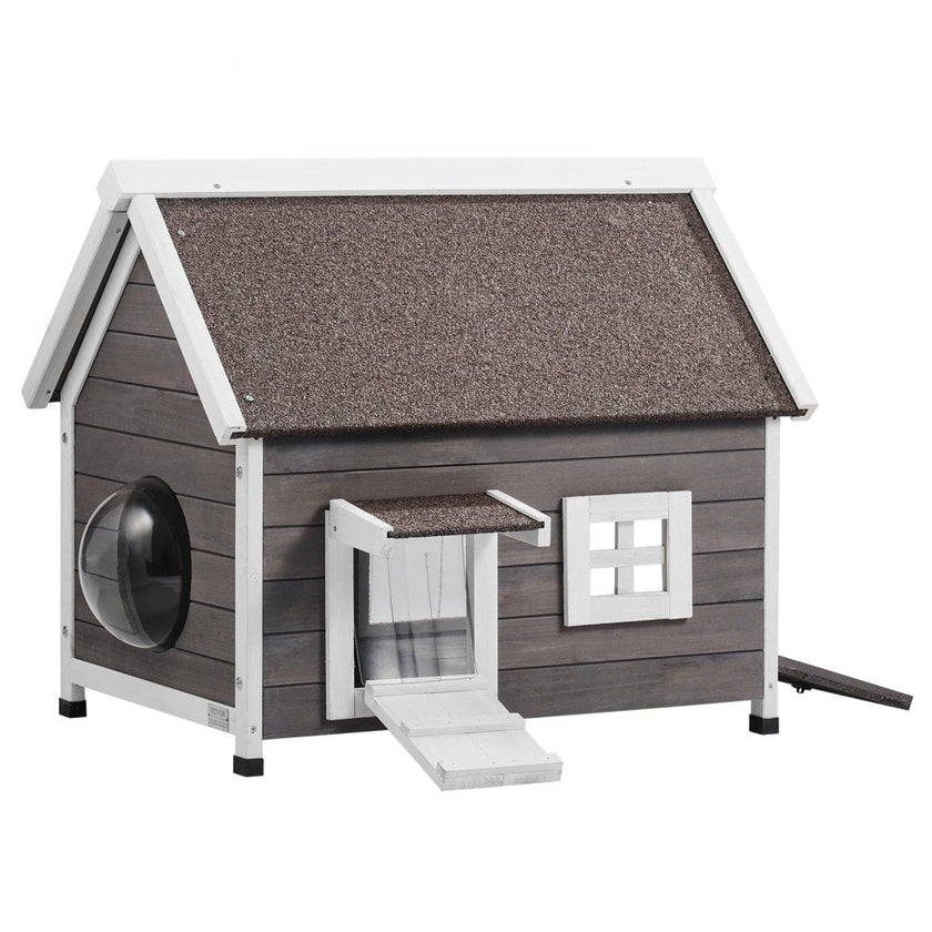 VEVOR Outdoor Cat House Wooden Feral Cat Shelter with Roof Door Flaps & Window