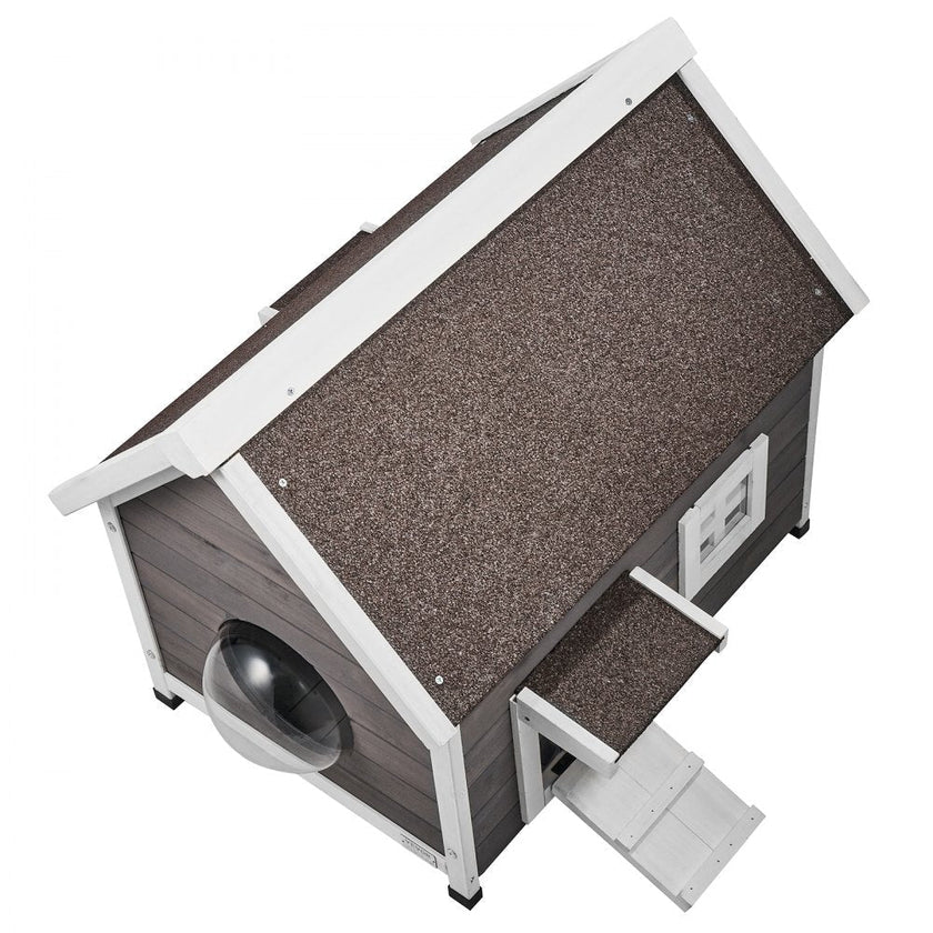 VEVOR Outdoor Cat House Wooden Feral Cat Shelter with Roof Door Flaps & Window