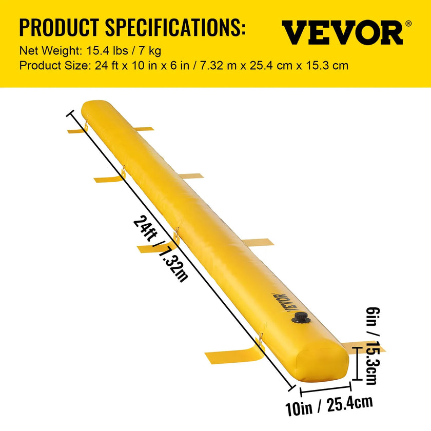 VEVOR Flood Barrier, 24 ft Length x 6 in Height Sandbag Alternative, Water Barrier for Flooding with Great Waterproof Effect, Reusable PVC Water Diversion Tubes, Flood Barriers for Home, Door, Garage