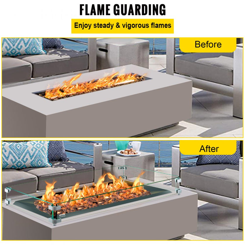 VEVOR Fire Pit Wind Guard, 35.5 x 11.5 x 6 inch Glass Flame Guard, Oblong Glass Shield, 0.3