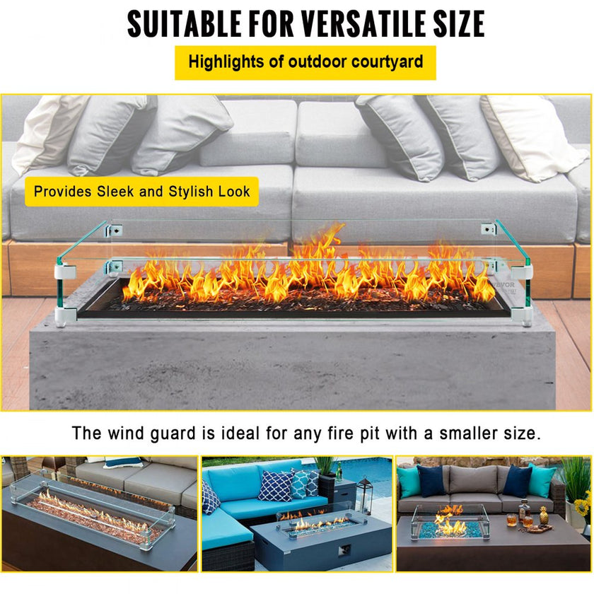 VEVOR Fire Pit Wind Guard, 35.5 x 11.5 x 6 inch Glass Flame Guard, Oblong Glass Shield, 0.3
