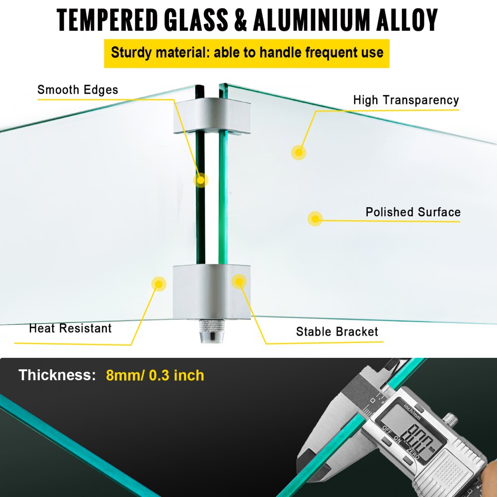 VEVOR Fire Pit Wind Guard, 35.5 x 11.5 x 6 inch Glass Flame Guard, Oblong Glass Shield, 0.3