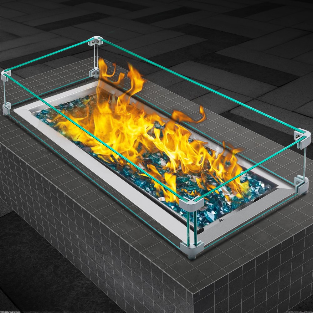 VEVOR Fire Pit Wind Guard, 35.5 x 11.5 x 6 inch Glass Flame Guard, Oblong Glass Shield, 0.3
