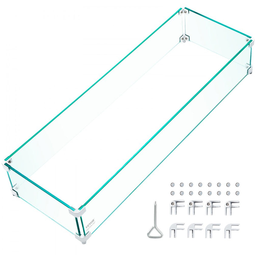 VEVOR Fire Pit Wind Guard, 35.5 x 11.5 x 6 inch Glass Flame Guard, Oblong Glass Shield, 0.3