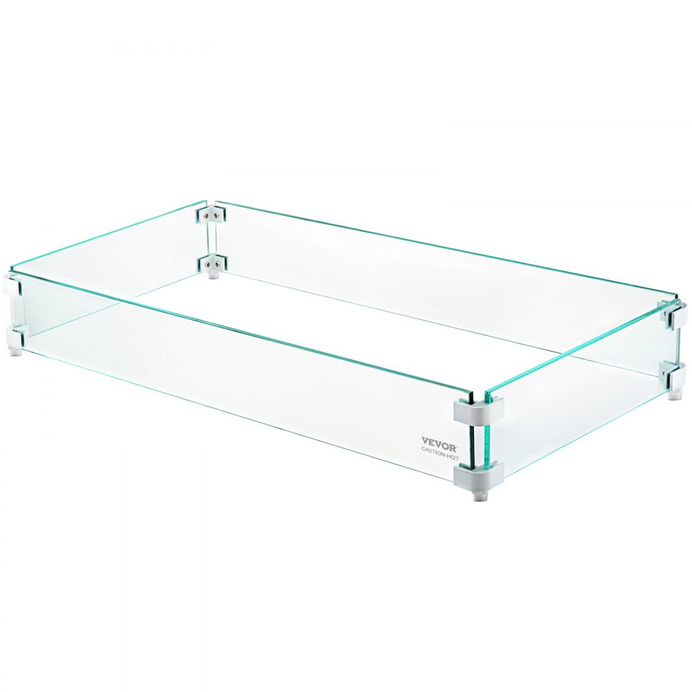 VEVOR Fire Pit Wind Guard, 35.5 x 11.5 x 6 inch Glass Flame Guard, Oblong Glass Shield, 0.3