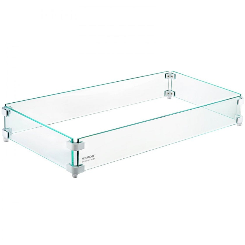 VEVOR Fire Pit Wind Guard, 35.5 x 11.5 x 6 inch Glass Flame Guard, Oblong Glass Shield, 0.3