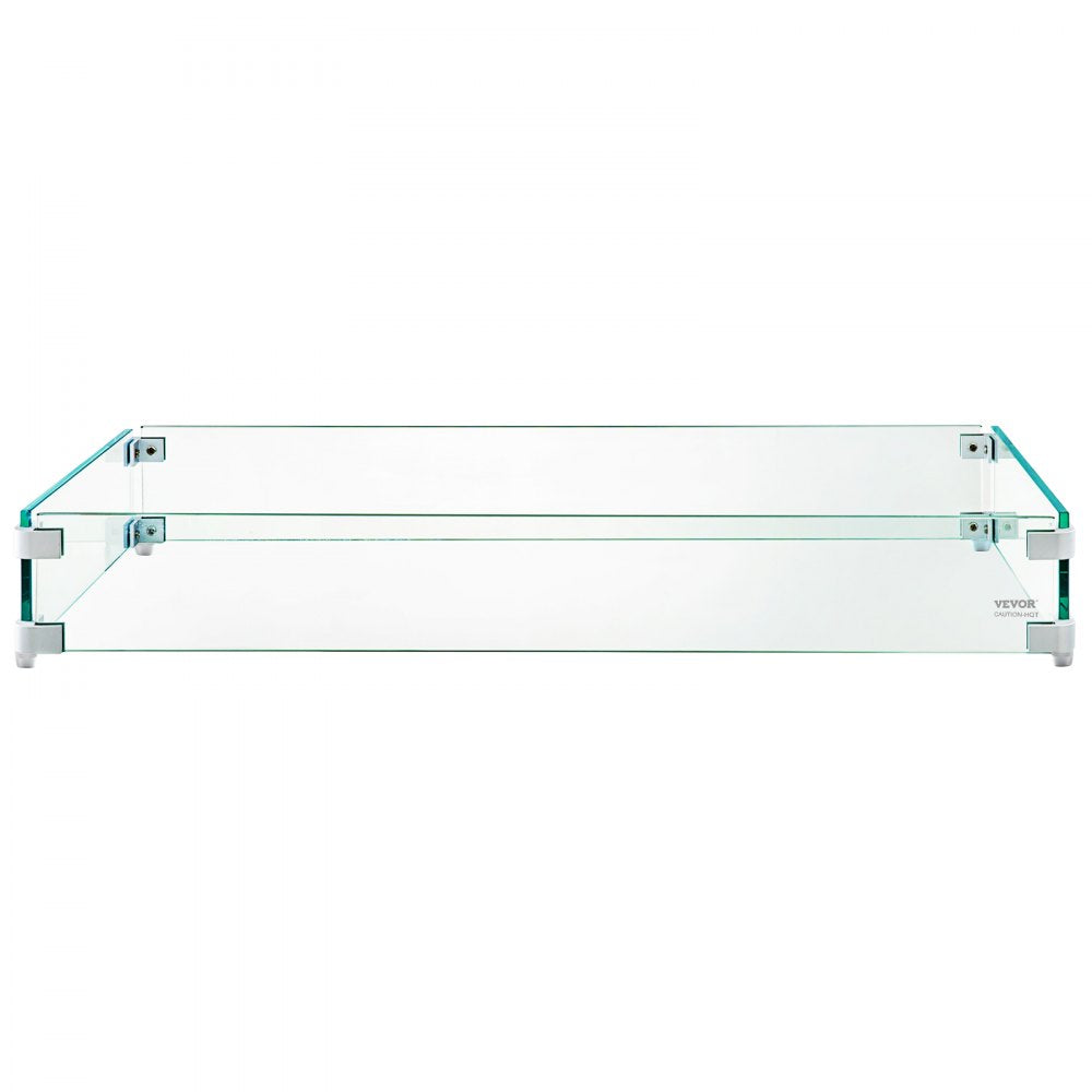 VEVOR Fire Pit Wind Guard, 35.5 x 11.5 x 6 inch Glass Flame Guard, Oblong Glass Shield, 0.3