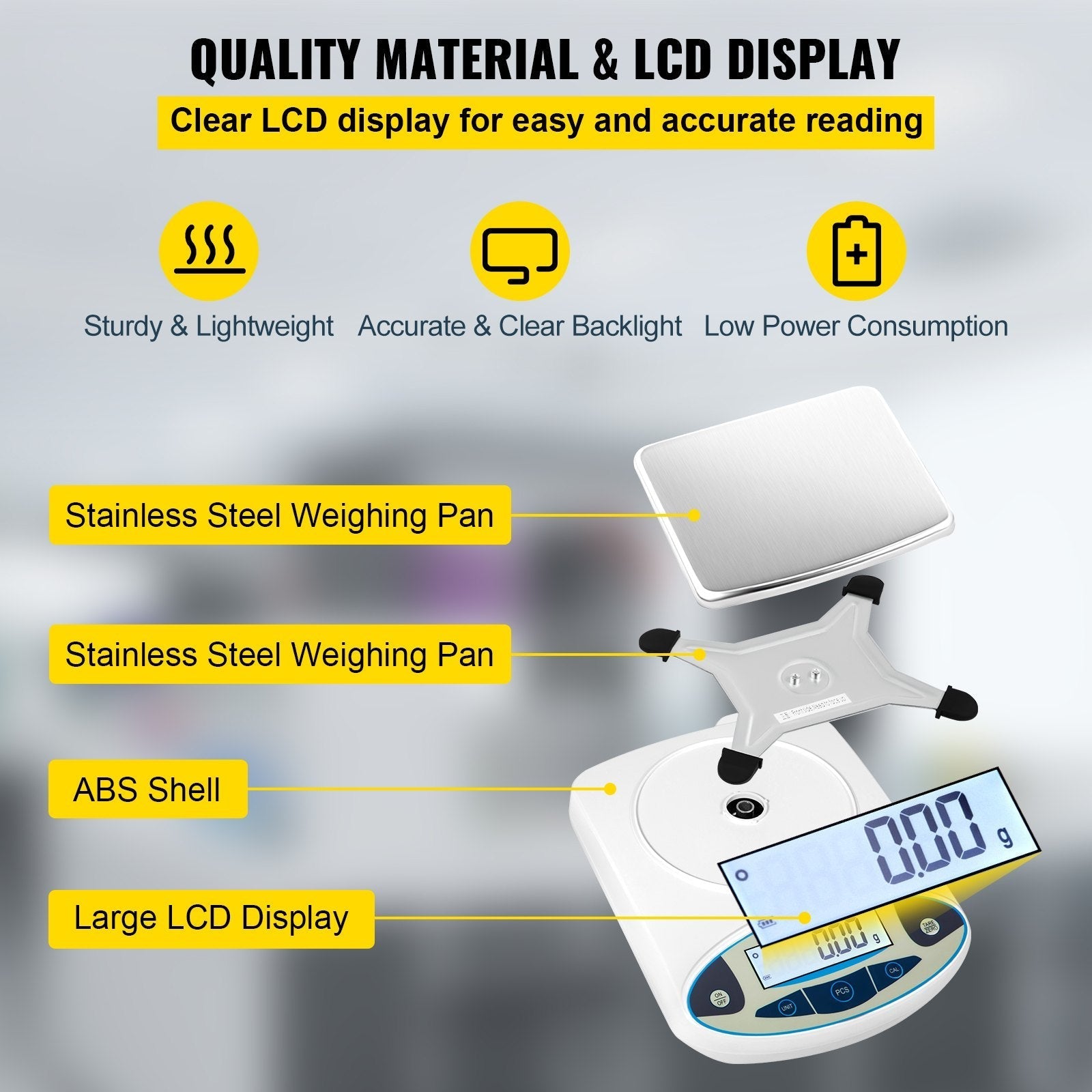 VEVOR Analytical Balance, 5000g x 0.01g Accuracy Lab Scale, High Precision Electronic Analytical Balance, 13 Units Conversion, Counting Function, LCD Display, for Lab University Jewelry (5000g, 0.01g)