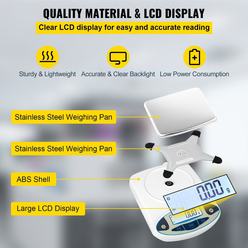 VEVOR Analytical Balance, 5000g x 0.01g Accuracy Lab Scale, High Precision Electronic Analytical Balance, 13 Units Conversion, Counting Function, LCD Display, for Lab University Jewelry (5000g, 0.01g)