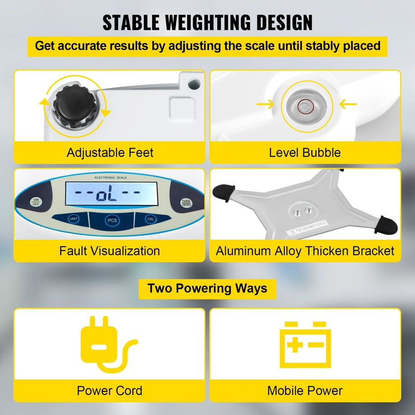 VEVOR Analytical Balance, 5000g x 0.01g Accuracy Lab Scale, High Precision Electronic Analytical Balance, 13 Units Conversion, Counting Function, LCD Display, for Lab University Jewelry (5000g, 0.01g)