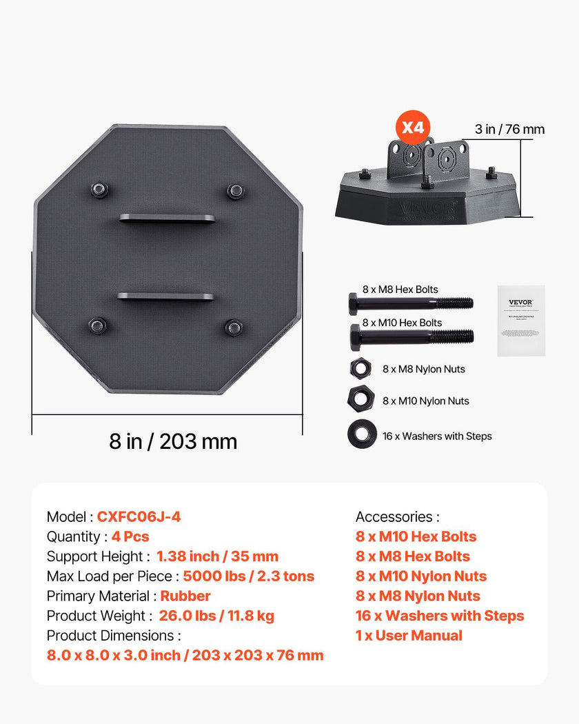RV Leveling Pads 5000 lbs 4 Pcs Rubber Trailer Jack Pads Scissor Jack Feet