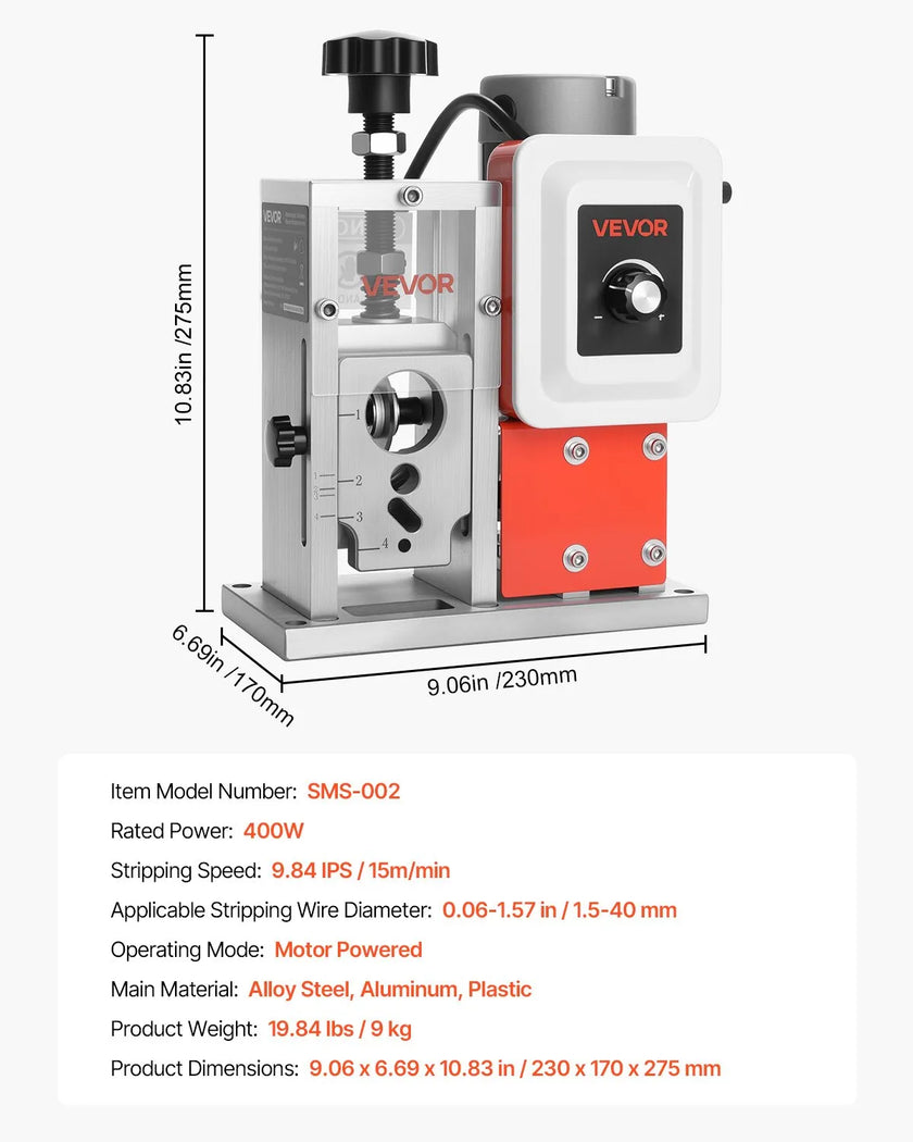 VEVOR Electric Automatic Wire Stripper Stripping Machine 0.06-1.57 in 400W Motor