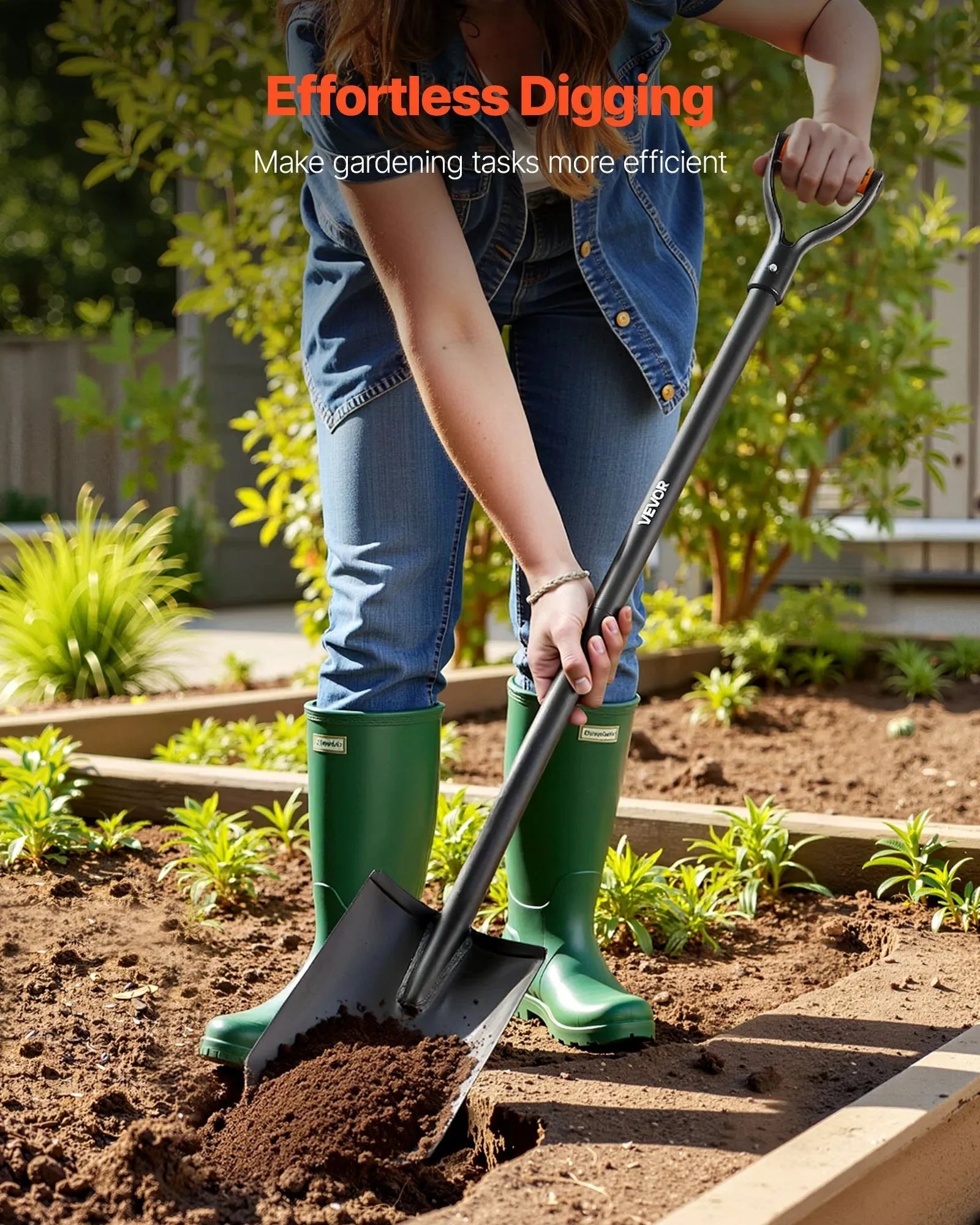 VEVOR Square Shovel, 48 in Heavy-Duty Flat Shovel, Transfer Shovels with Alloy Steel Blade and Non-Slip D-Handle, Detachable and Easy Storage, for Gardening, Construction, Digging, and Snow Shoveling