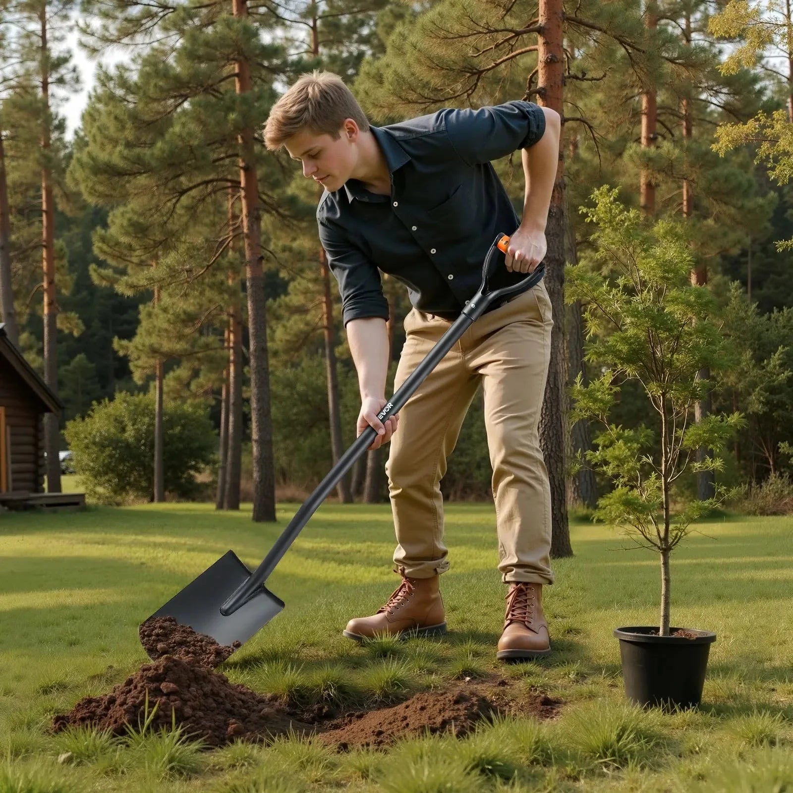 VEVOR Square Shovel, 48 in Heavy-Duty Flat Shovel, Transfer Shovels with Alloy Steel Blade and Non-Slip D-Handle, Detachable and Easy Storage, for Gardening, Construction, Digging, and Snow Shoveling