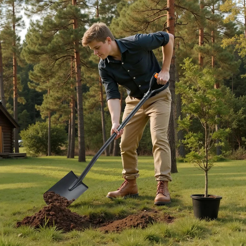 VEVOR Square Shovel, 48 in Heavy-Duty Flat Shovel, Transfer Shovels with Alloy Steel Blade and Non-Slip D-Handle, Detachable and Easy Storage, for Gardening, Construction, Digging, and Snow Shoveling