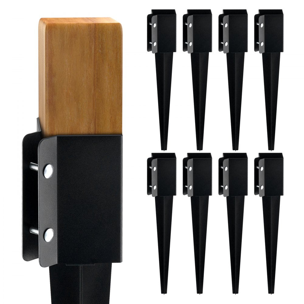 VEVOR Fence Post Anchor Ground Spike, 8 Pack 24 x 4 x 4 Inches Outer Diameter (Inner Diameter 3.5 x3.5 Inches), Metal Black Powder Coated Post Stake Ground, for Mailbox Deck Garden Railing