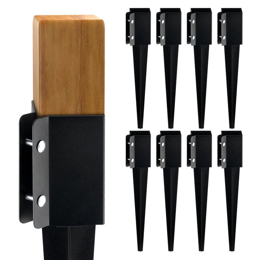 VEVOR Fence Post Anchor Ground Spike, 8 Pack 24 x 4 x 4 Inches Outer Diameter (Inner Diameter 3.5 x3.5 Inches), Metal Black Powder Coated Post Stake Ground, for Mailbox Deck Garden Railing