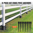 VEVOR Fence Post Anchor Ground Spike, 8 Pack 36 x 4 x 4 Inches Outer Diameter (Inner Diameter 3.5 x3.5 Inches), Metal Black Powder Coated Post Stake Ground, for Mailbox Deck Garden Railing