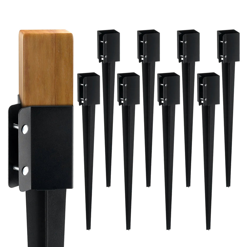 VEVOR Fence Post Anchor Ground Spike, 8 Pack 36 x 4 x 4 Inches Outer Diameter (Inner Diameter 3.5 x3.5 Inches), Metal Black Powder Coated Post Stake Ground, for Mailbox Deck Garden Railing