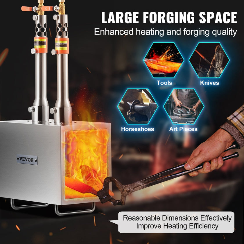 VEVOR Portable Propane Forge 2 Burner Farrier Forge 2600? Knife Metal Square