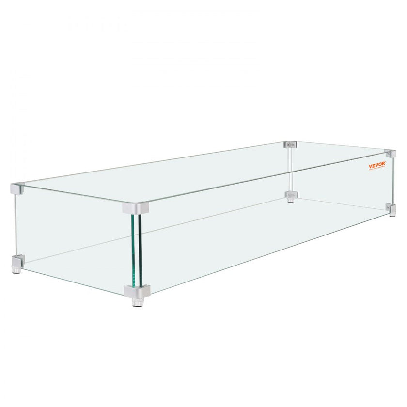 VEVOR Fire Pit Wind Guard, 38 x 10.5 x 6 inch Glass Flame Guard, Oblong Glass Shield, 0.3