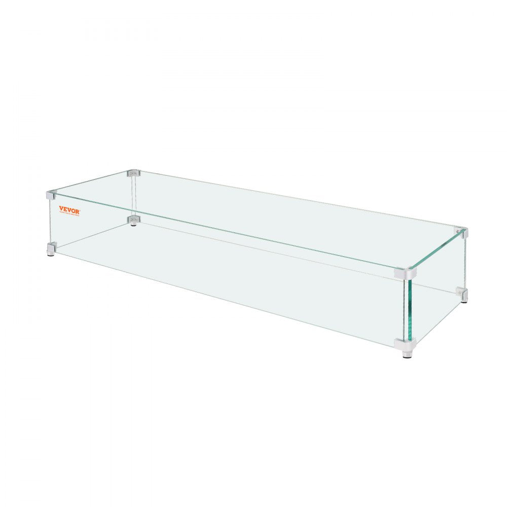 VEVOR Fire Pit Wind Guard, 38 x 10.5 x 6 inch Glass Flame Guard, Oblong Glass Shield, 0.3