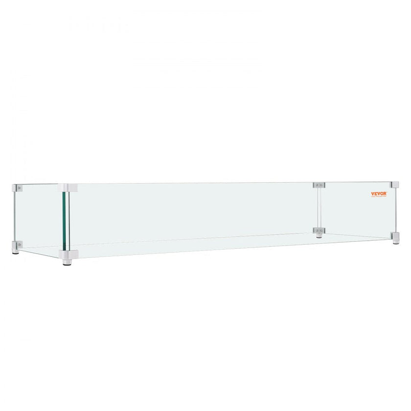 VEVOR Fire Pit Wind Guard, 38 x 10.5 x 6 inch Glass Flame Guard, Oblong Glass Shield, 0.3