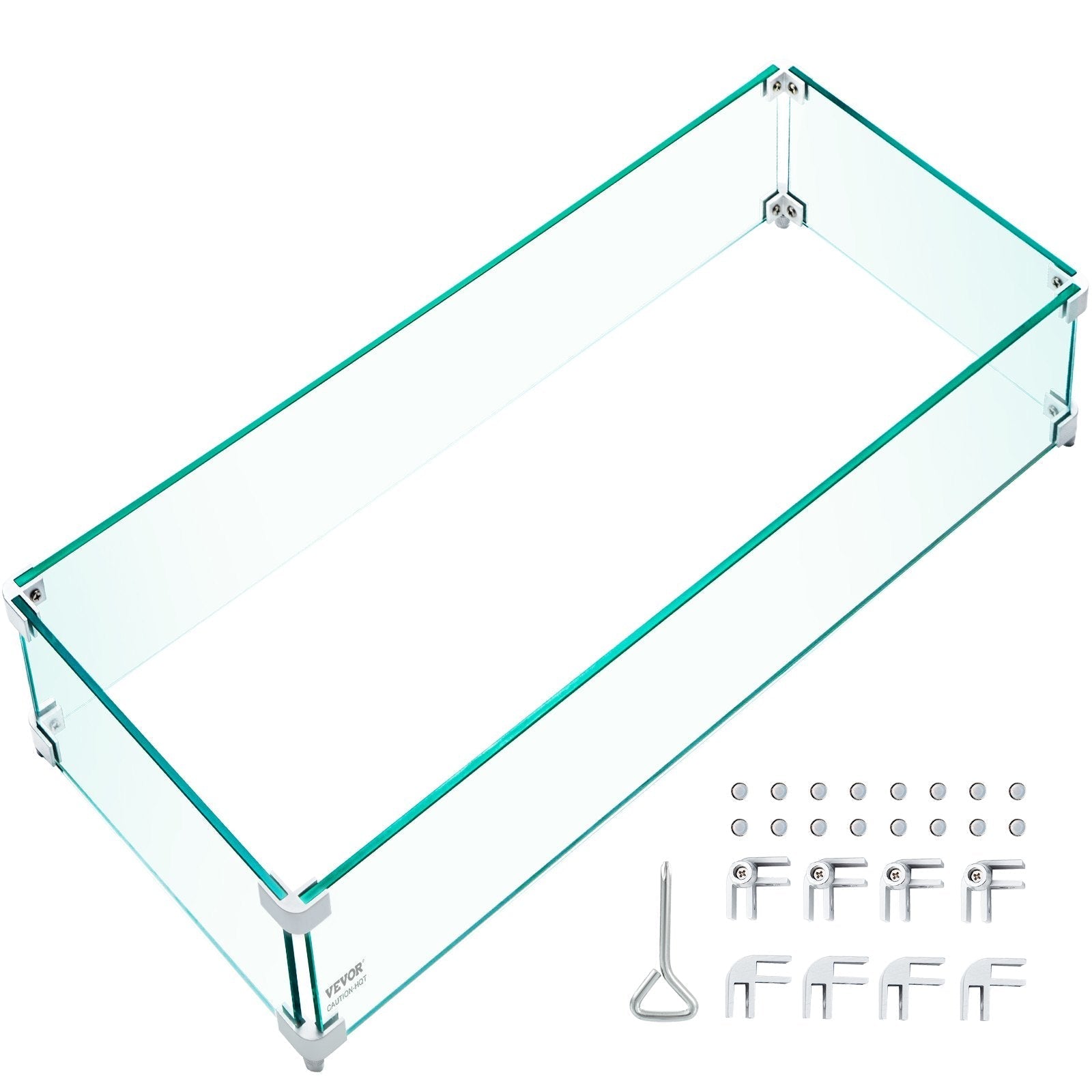 VEVOR Fire Pit Wind Guard, 29 x 13 x 6 inch Glass Flame Guard, Oblong Glass Shield, 0.3