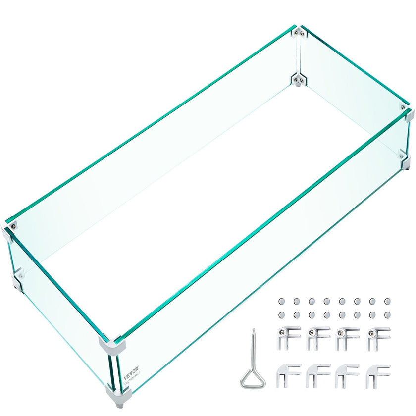 VEVOR Fire Pit Wind Guard, 29 x 13 x 6 inch Glass Flame Guard, Oblong Glass Shield, 0.3