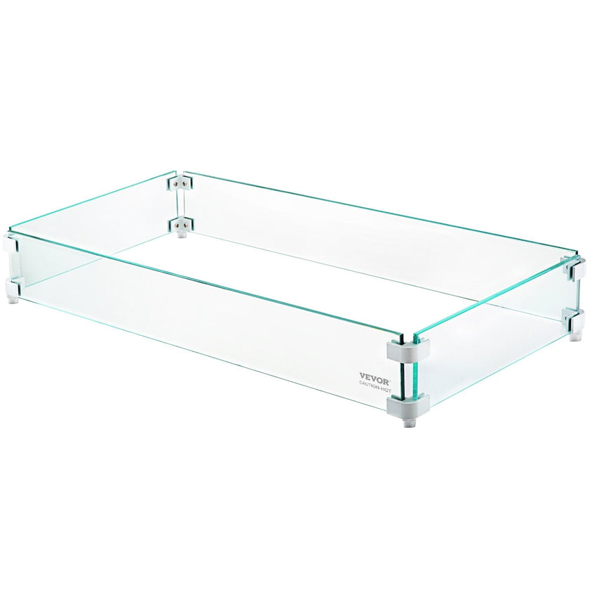 VEVOR Fire Pit Wind Guard, 29 x 13 x 6 inch Glass Flame Guard, Oblong Glass Shield, 0.3