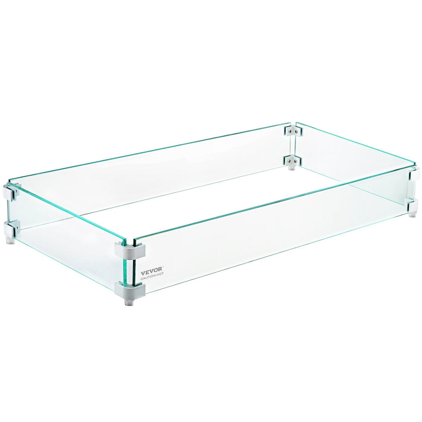 VEVOR Fire Pit Wind Guard, 29 x 13 x 6 inch Glass Flame Guard, Oblong Glass Shield, 0.3