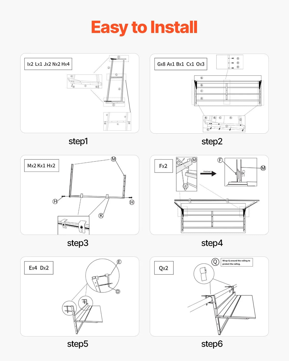 VEVOR Balcony Hanging Table 15 x 39 in Patio Railing Bar Table Adjusable