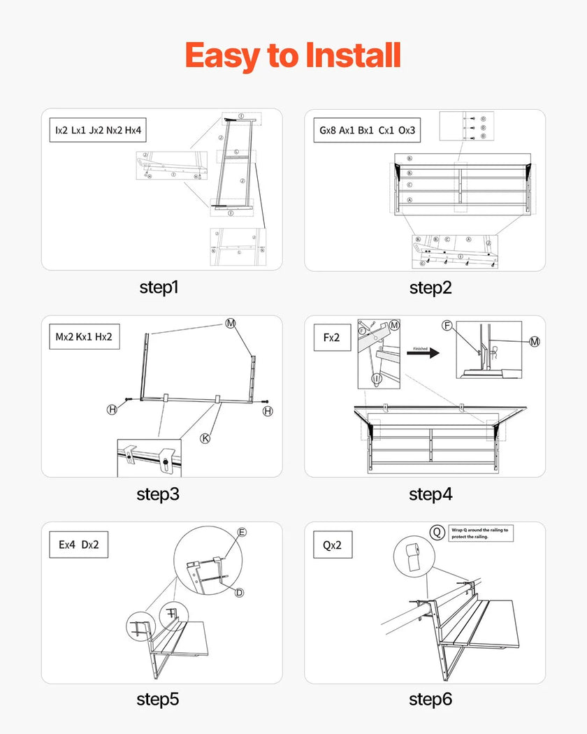 VEVOR Balcony Hanging Table 15 x 39 in Patio Railing Bar Table Adjusable