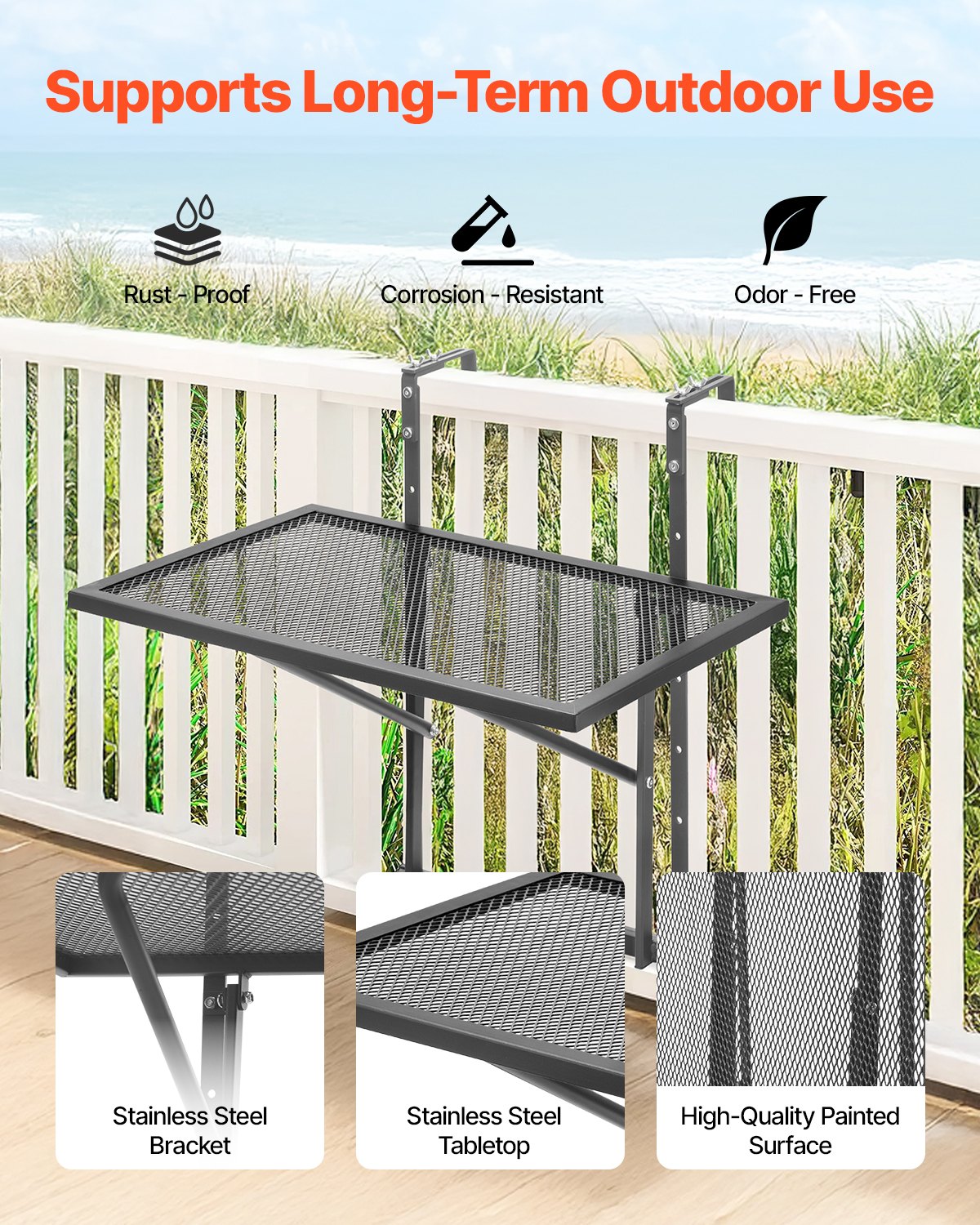 VEVOR Balcony Hanging Table 19 x 24 in Metal Patio Railing Table Adjustable