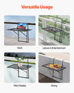 VEVOR Balcony Hanging Table 19 x 24 in Metal Patio Railing Table Adjustable