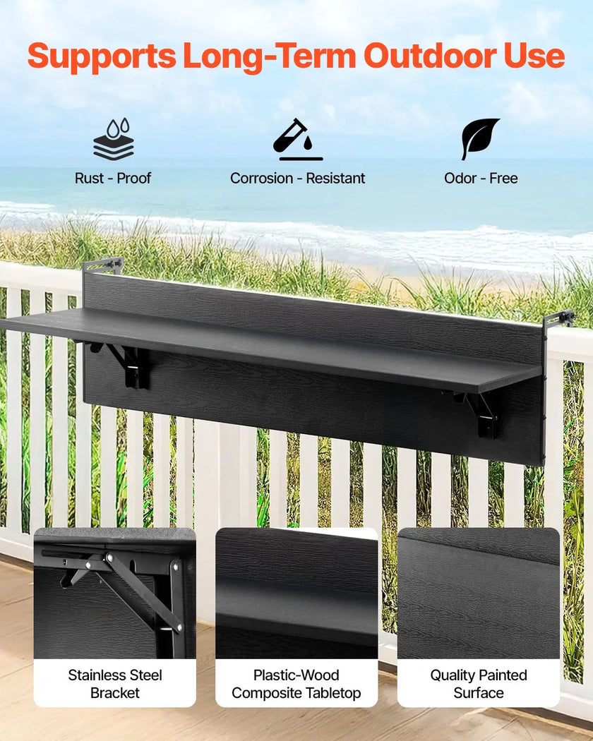 VEVOR Balcony Hanging Table 12 x 32 in Patio Railing Bar Table Foldable