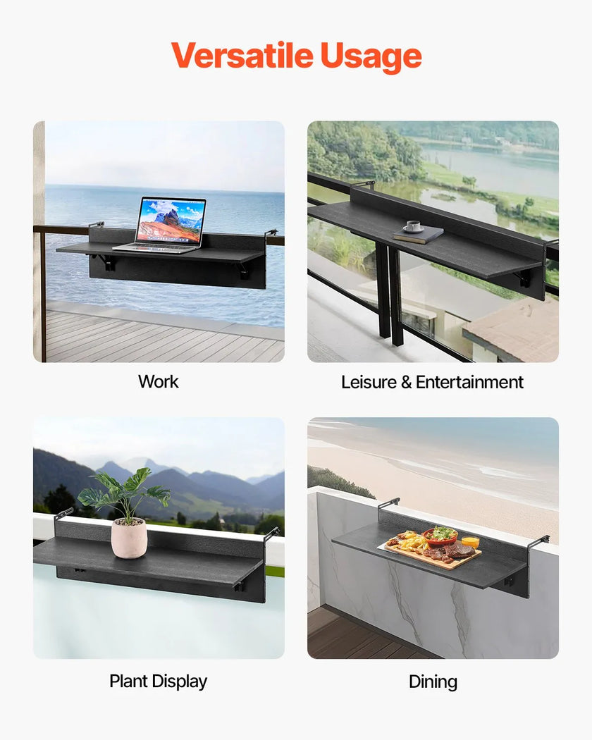 VEVOR Balcony Hanging Table 12 x 32 in Patio Railing Bar Table Foldable