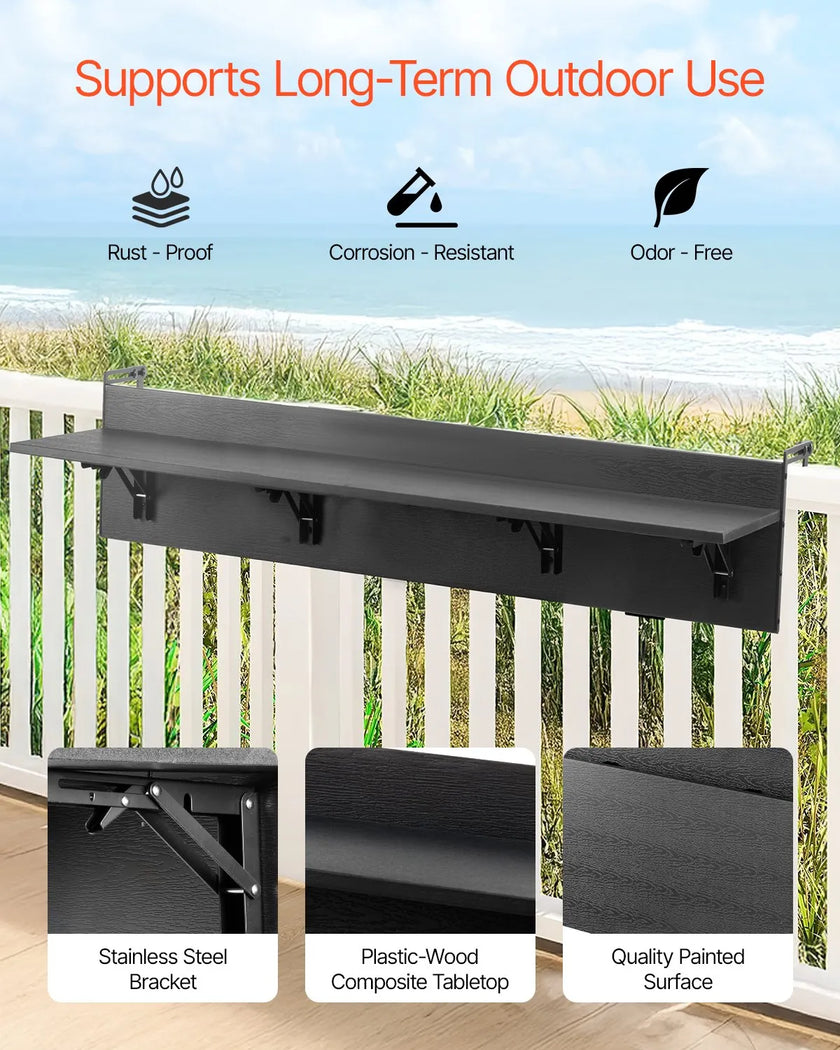 VEVOR Balcony Hanging Table 12 x 48 in Patio Railing Bar Table Foldable