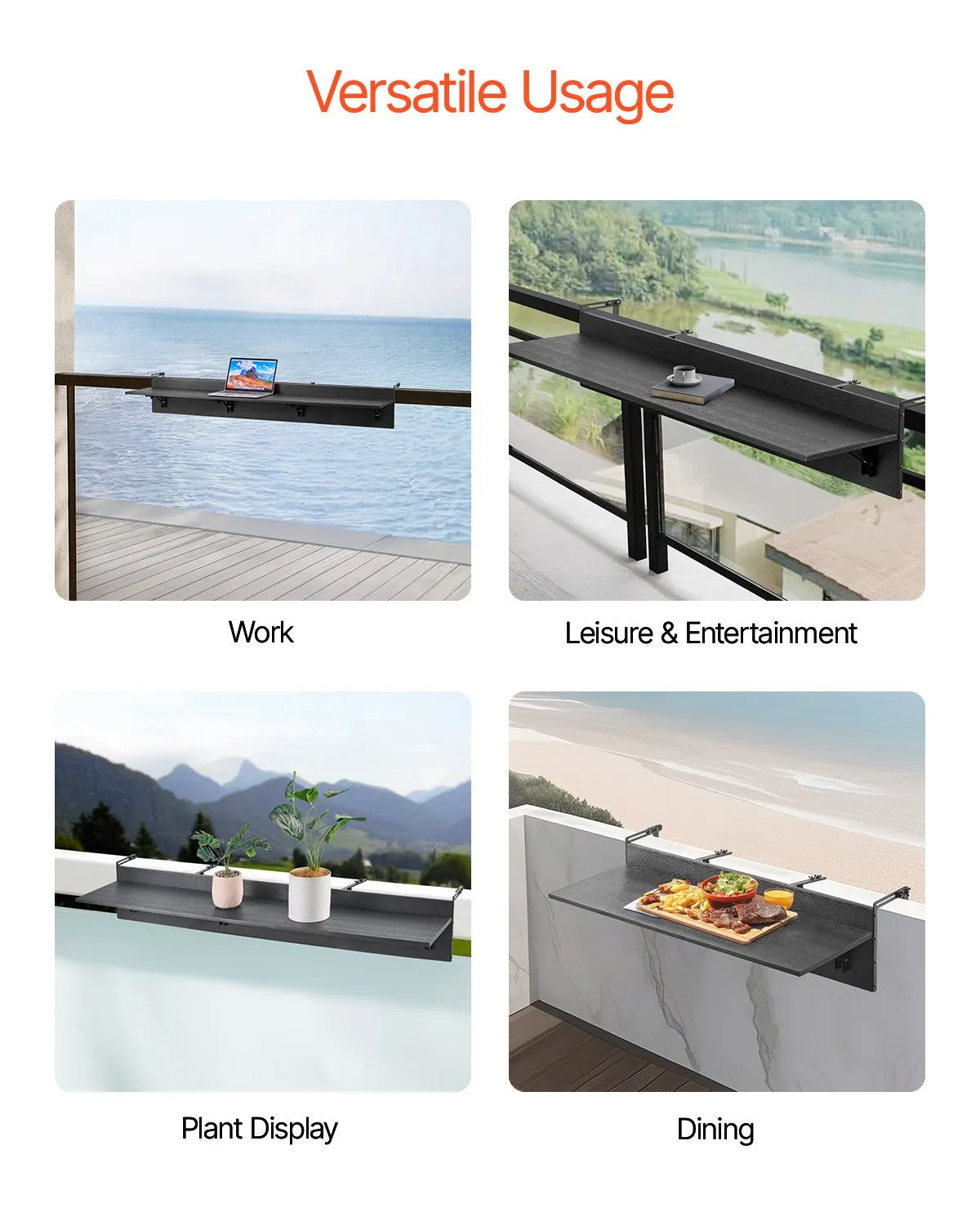 VEVOR Balcony Hanging Table 12 x 48 in Patio Railing Bar Table Foldable