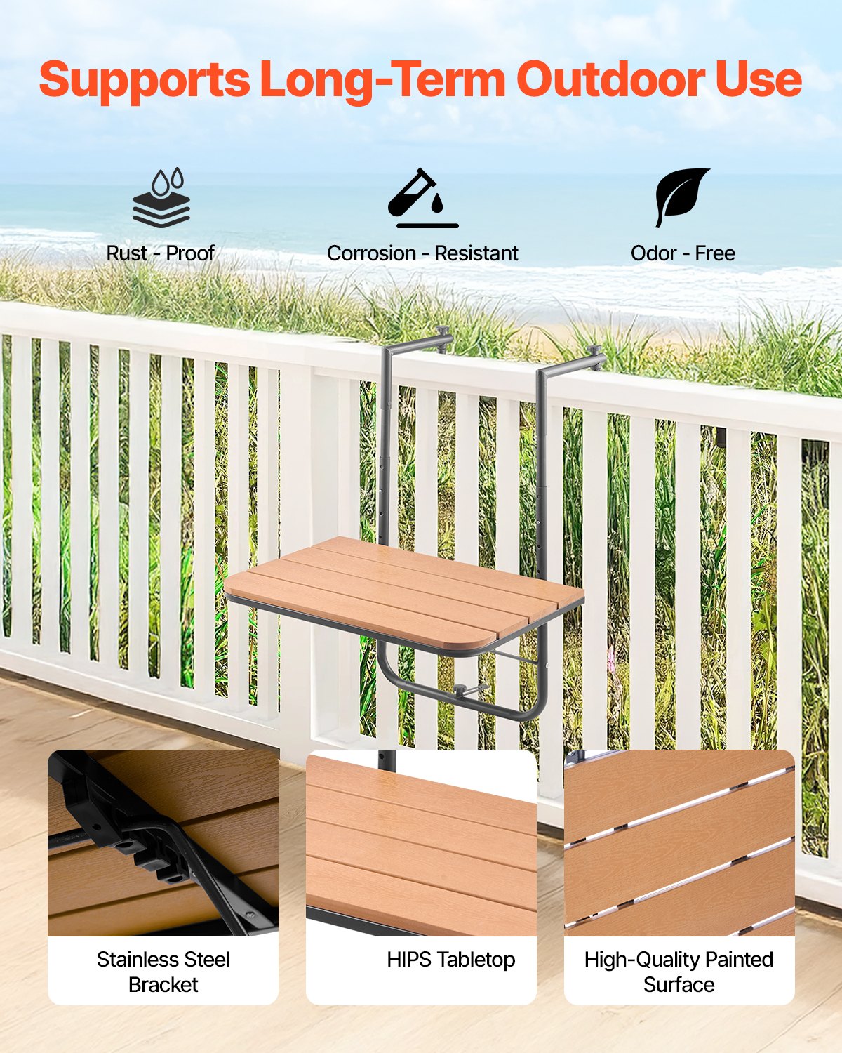 VEVOR Balcony Hanging Table 25 x 24 in Patio Railing Bar Table Adjusable