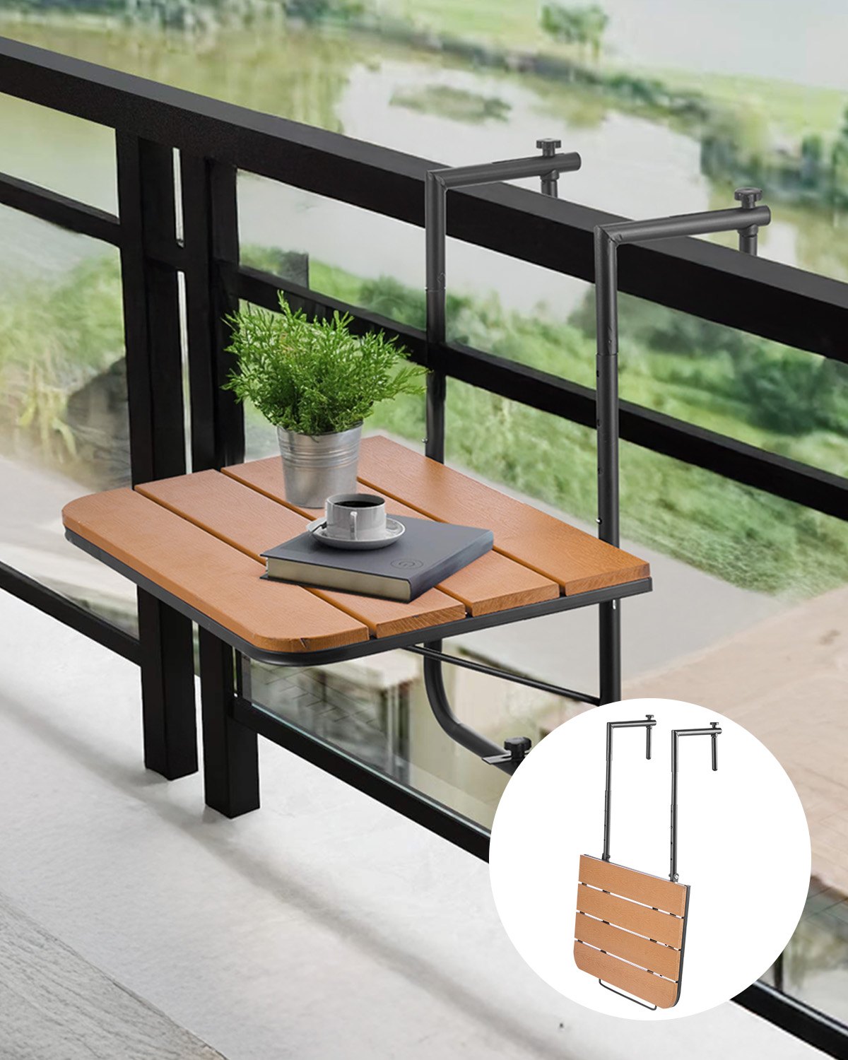 VEVOR Balcony Hanging Table 25 x 24 in Patio Railing Bar Table Adjusable