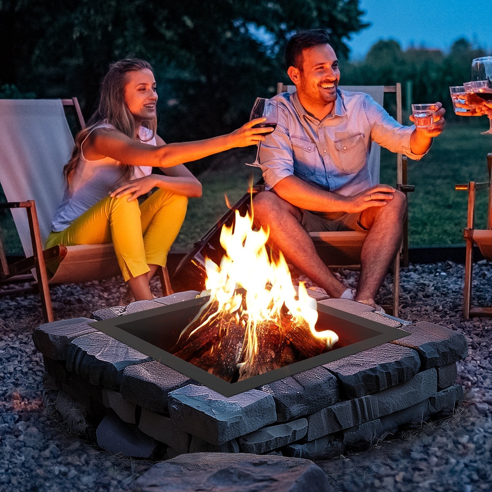 VEVOR Fire Pit Ring Square 36x36 in Outer Steel Liner DIY Campfire Ring Firepit