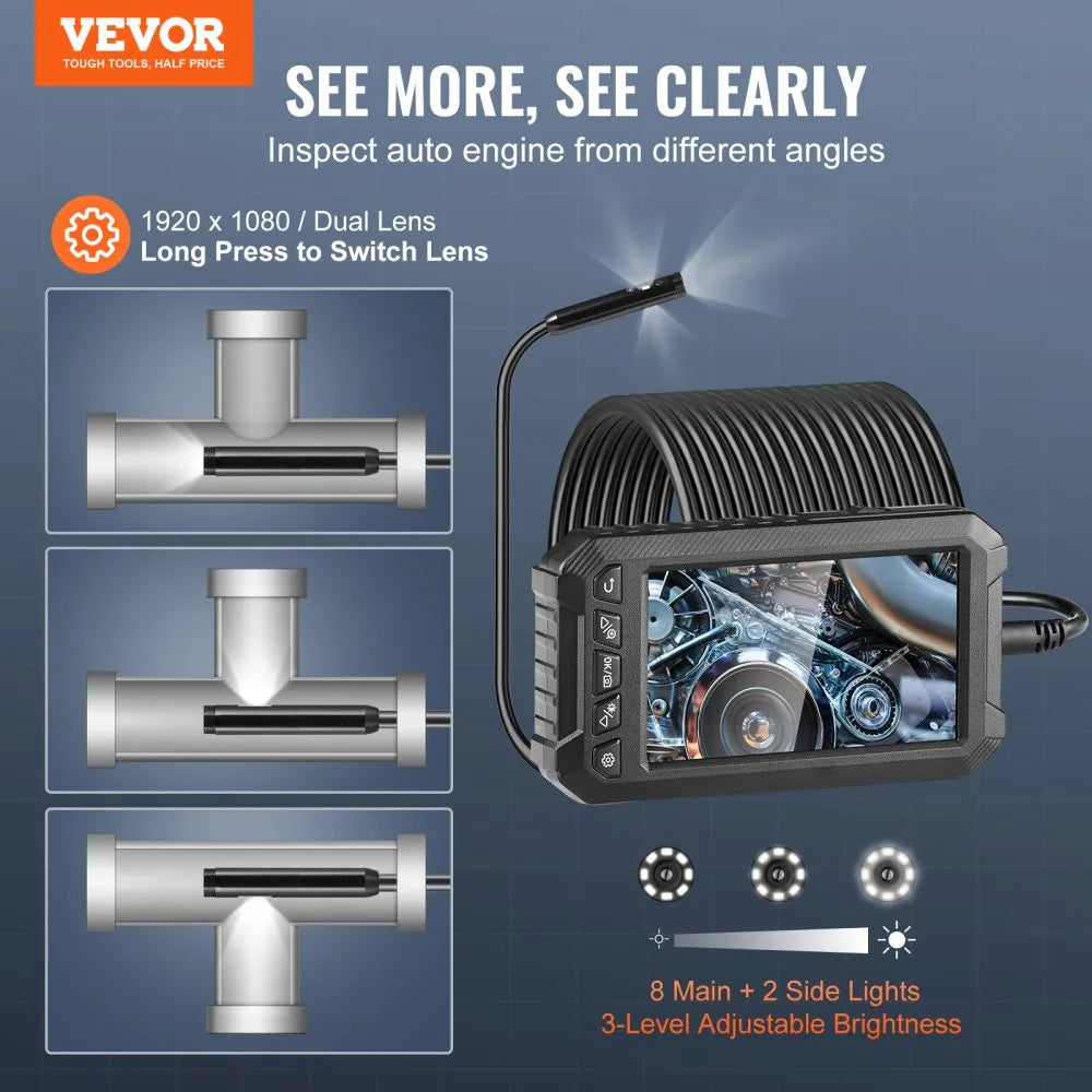 VEVOR Endoscope Camera with Lights Triple Lens Borescope 49.2FT Cable 5