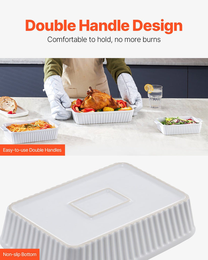 VEVOR Ceramic Baking Dish 3 Pieces Rectangular Bakeware Set Deep for Baking