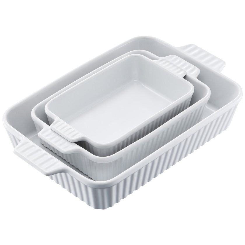 VEVOR Ceramic Baking Dish 3 Pieces Rectangular Bakeware Set Deep for Baking