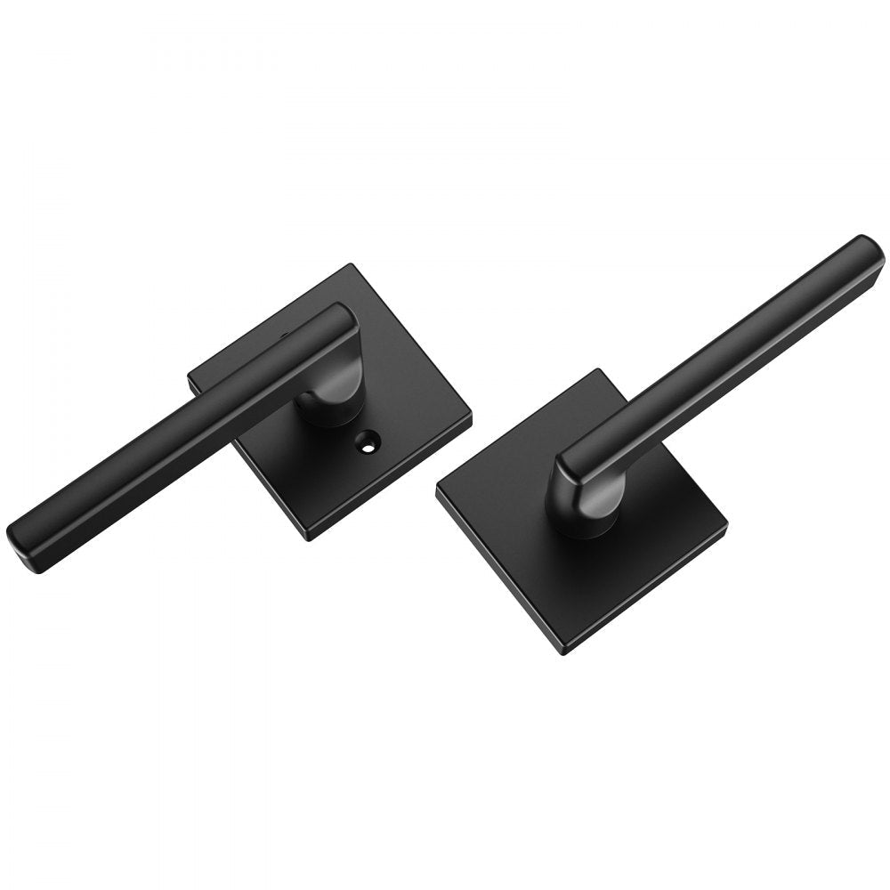 VEVOR Passage Door Handle, 1 Pack Matte Black Door Lever, Left or Right Handing Reversible Lever Non-Locking, 45° Rotation to Open, Square Interior Door Handles for Hallways, Closets, Meeting Spaces
