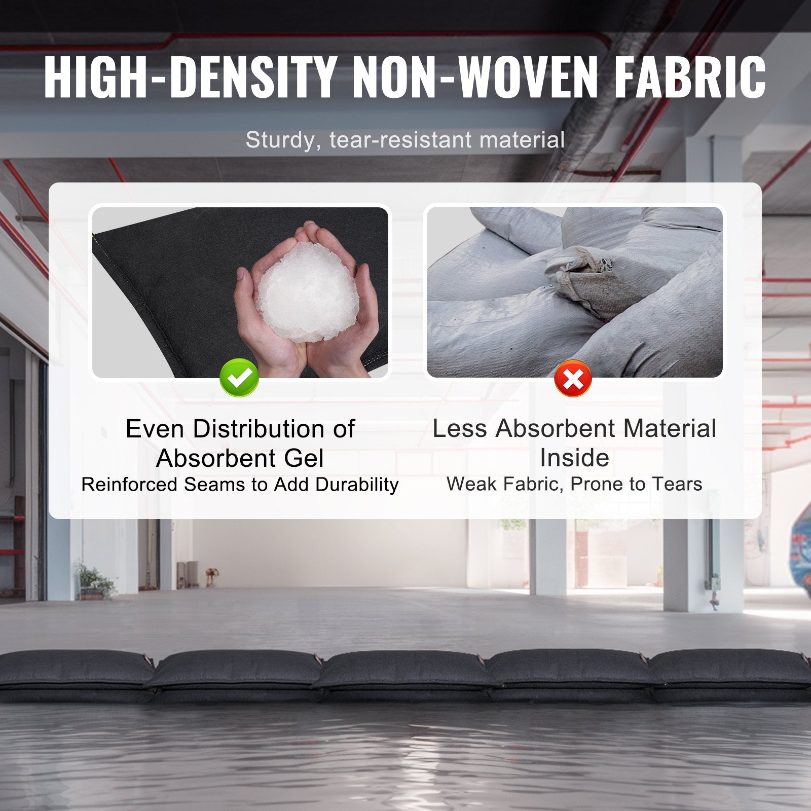 VEVOR Flood Barriers, Water Flood Dam Bags 6 Pack, Water Barriers for Flooding, Water Activated Flood Barriers for Home, Doorway, Driveway(2FT x 1in)