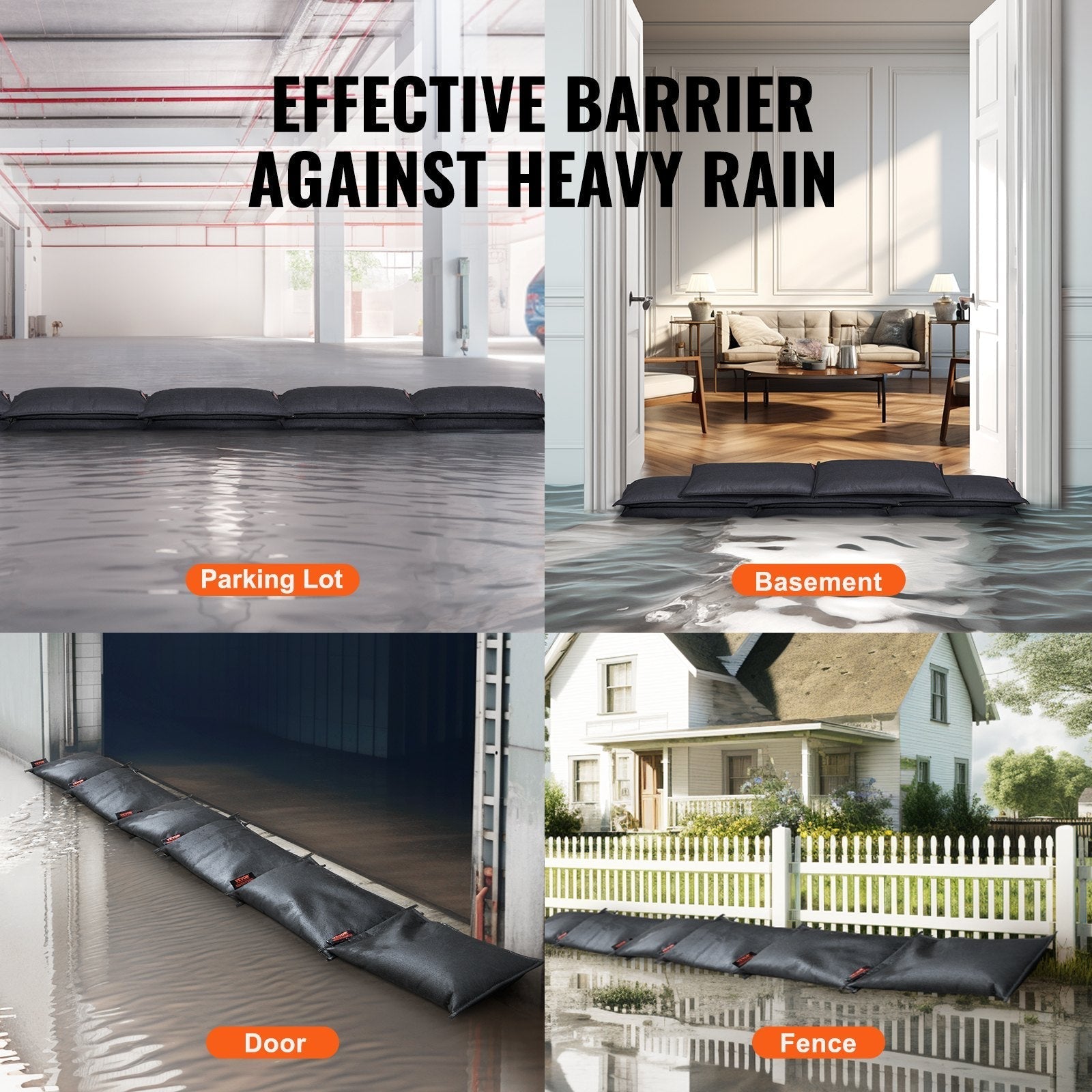 VEVOR Flood Barriers, Water Flood Dam Bags 6 Pack, Water Barriers for Flooding, Water Activated Flood Barriers for Home, Doorway, Driveway(2FT x 1in)