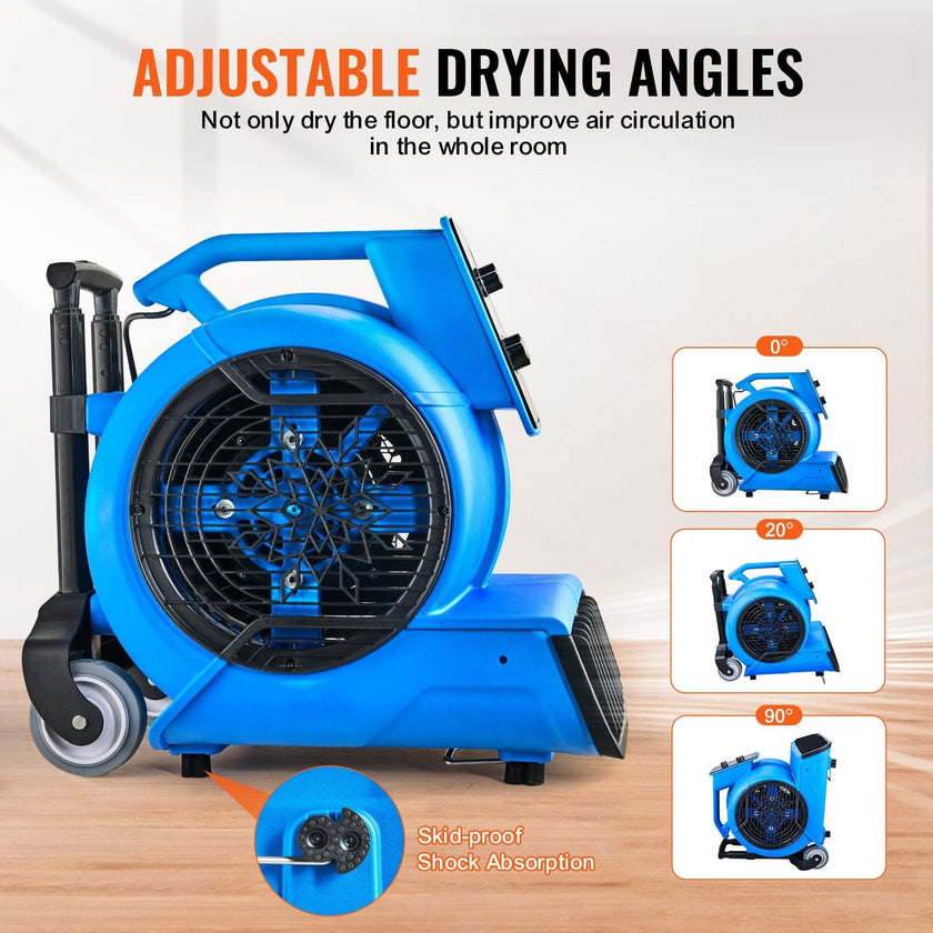 VEVOR Floor Blower 1560 RPM 4000 CFM Air Mover with 3 Blowing Angles 3-Speeds